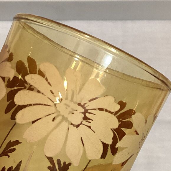 Libbey Brown/Amber Fade Daisy Small Juice Glasses Vintage Floral Pattern Retro - Picture 13 of 13